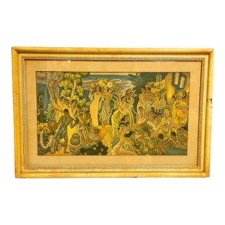 1930s Eugen Savage "Festival of the Sea" Lurline Matson Lines Print in Bamboo Frame For Sale