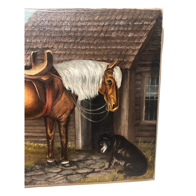 Folk Art 19th C Oil on Canvas, Horse and Dog Hovel For Sale - Image 3 of 8