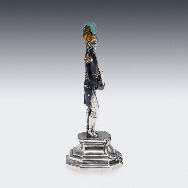 1970s Antique 20th Century Italian Silver & Enamel Mounted Napoleonic Kingdom Guard, 1970s For Sale - Image 5 of 15