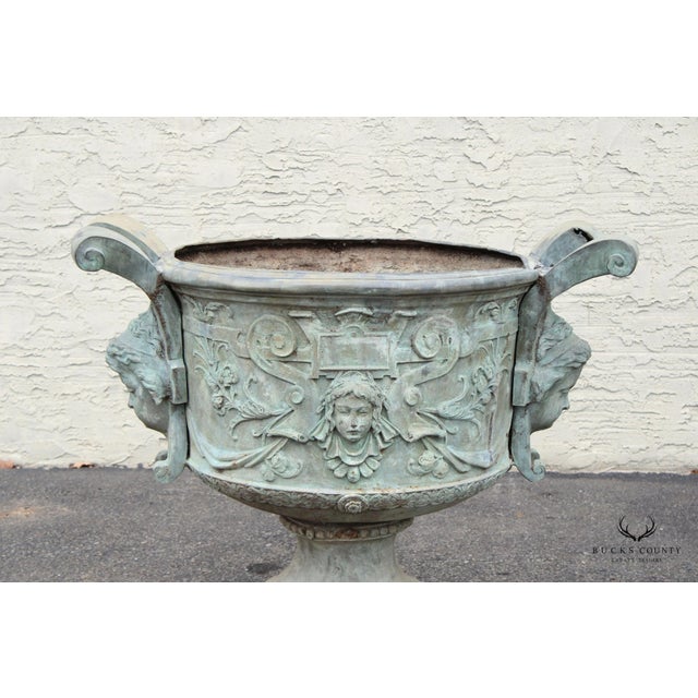 Antique Pair of Lead Alloy Outdoor Garden Urns For Sale - Image 4 of 12