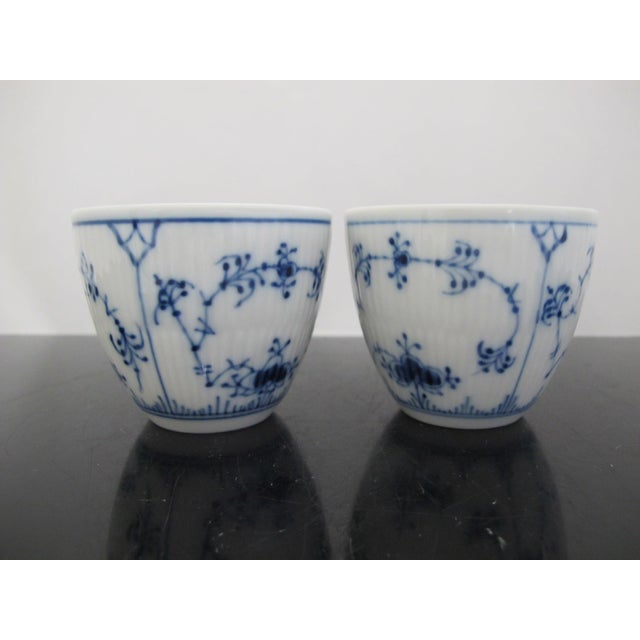 Ceramic Royal Copenhagen Denmark 081 Plain Blue Flower Fluted Flat Cup Pair For Sale - Image 7 of 9