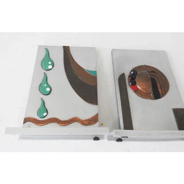 Vintage Abstract Art Deco Metal Enamel Sculpture Bookends For Sale In Seattle - Image 6 of 10