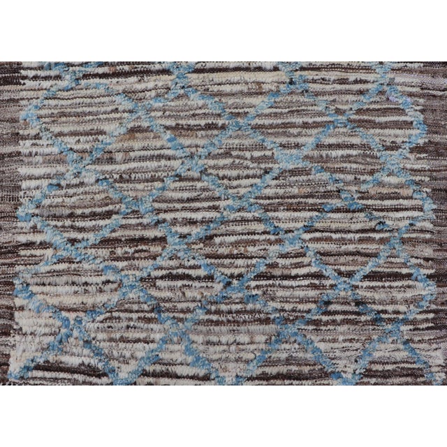 Modern Runner in All-Over Design in Cream, Sky Blue Color on a Brown Background For Sale - Image 12 of 13