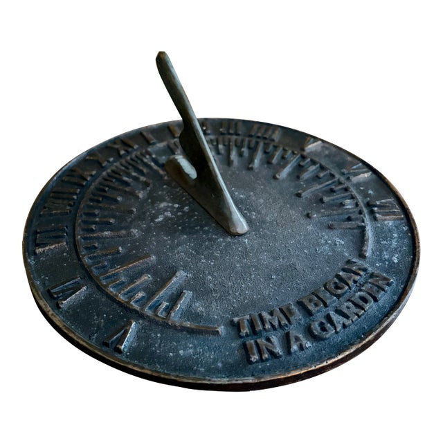 Vintage English Country Iron Garden Sundial "Time Began in a Garden" For Sale
