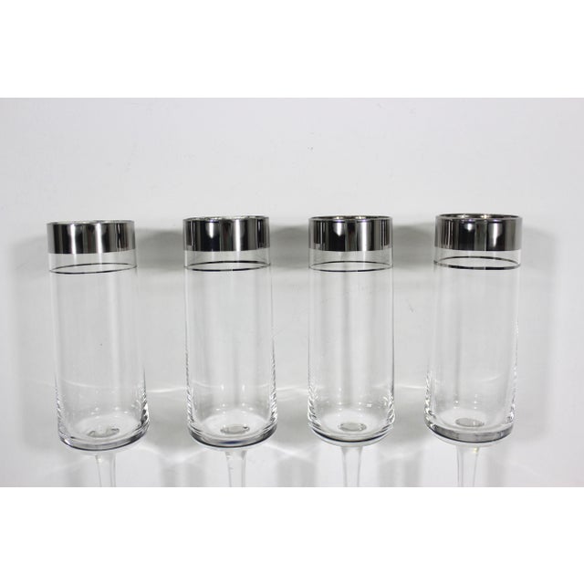 Glass 1960s Mid-Century Modern Silver Rim Champagne Flutes Glasses- Set of 4 For Sale - Image 7 of 12
