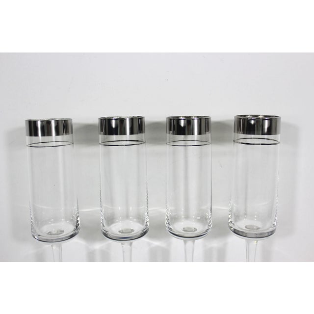 Glass Mid-Century Modern Silver Rim Champagne Flutes Glasses- Set of 4 For Sale - Image 7 of 12