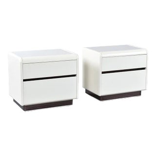 Pair of Post Modern White and Gun Metal Gray Chrome Nightstands by Lane For Sale
