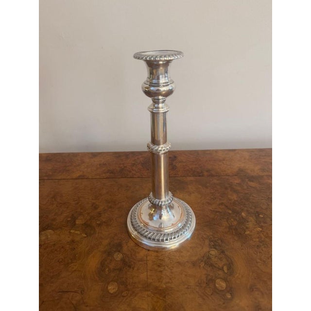 Quality pair of antique Regency telescopic Sheffield plated candlesticks having a quality pair of antique Regency...