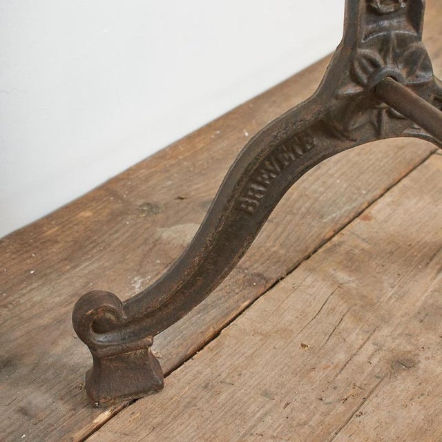 Antique French Cast Iron Bistro Table with Wooden Top, 1890s For Sale - Image 10 of 13