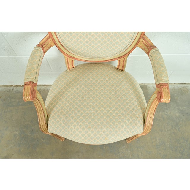 Cream Baker Furniture French Regency Louis XVI Cream and Pink Lacquered Armchairs, Pair For Sale - Image 8 of 15