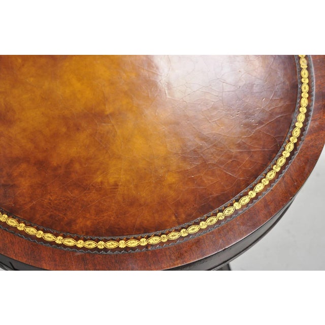 Vintage Weiman French Regency Round Mahogany Leather Top Saber Leg Side Table For Sale - Image 11 of 11