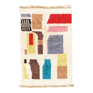 Vintage Moroccan Rug by Berber Tribes of Morocco, Cream Color, Red, Blue, Gray For Sale