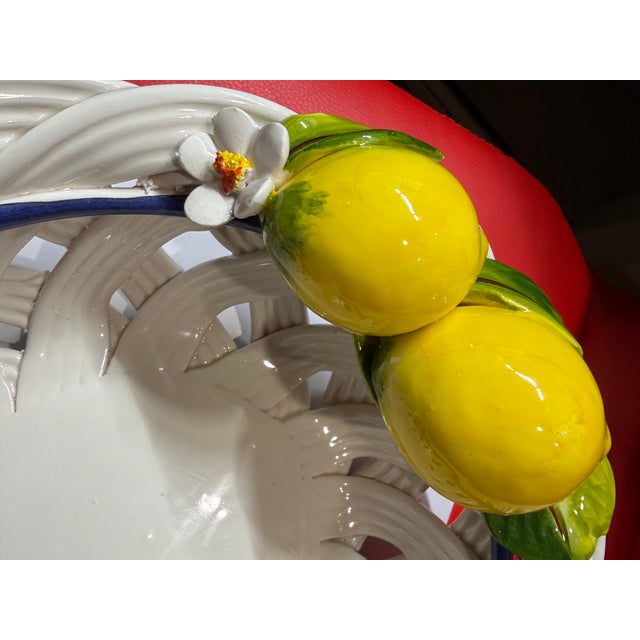 Italian Ceramic Woven Basket With Lemons & Cobalt Blue Trim For Sale - Image 4 of 7