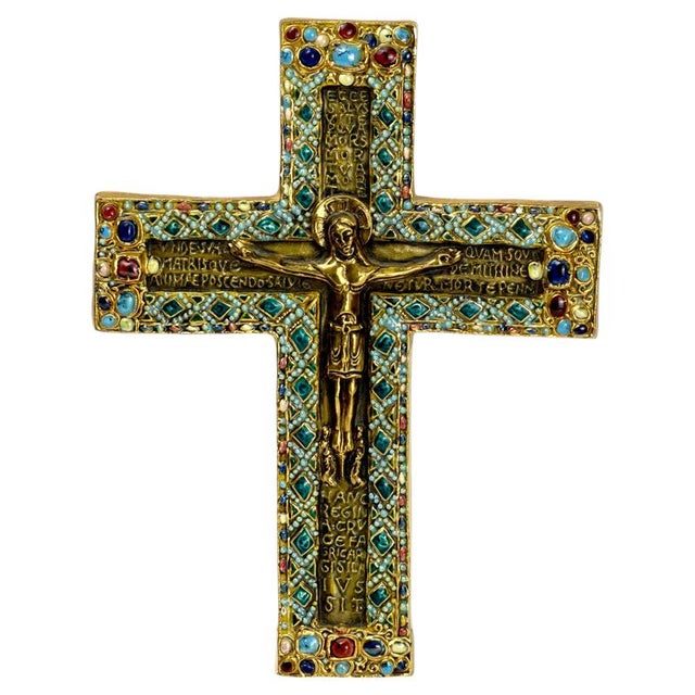 Gilt Ceramic Byzantine Crucifix by Marc Roussel, Vallauris, 1962 For Sale - Image 12 of 12