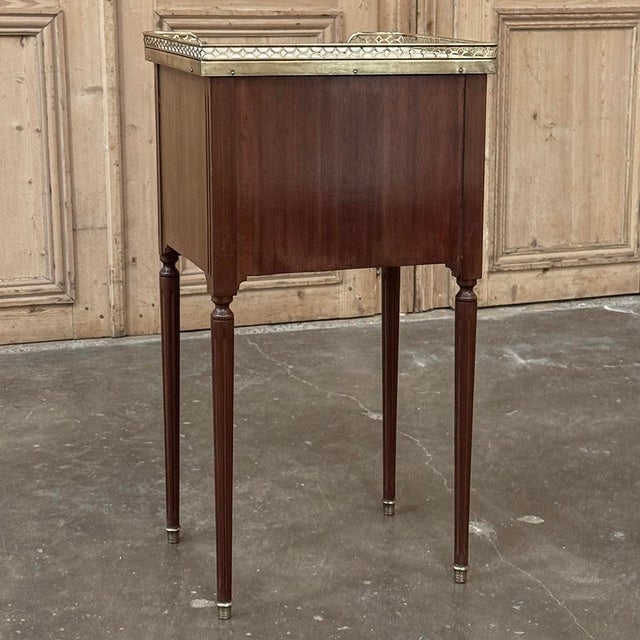 Antique French Louis XVI Mahogany Bedside Table With Carrara Marble and Brass Gallery For Sale - Image 15 of 15