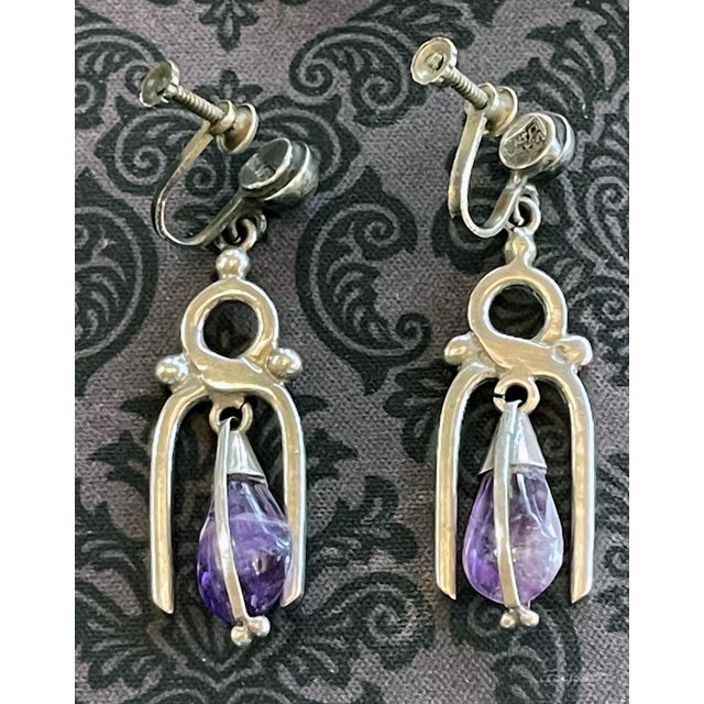 Mid 20th Century Mexican Modern Silver and Amethyst Earrings Antonio Pineda For Sale - Image 5 of 8