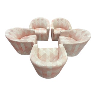 Set of 5 Steelcase Turnstone Jenny Low Club Lounge Chairs Pink Geometric Pattern For Sale
