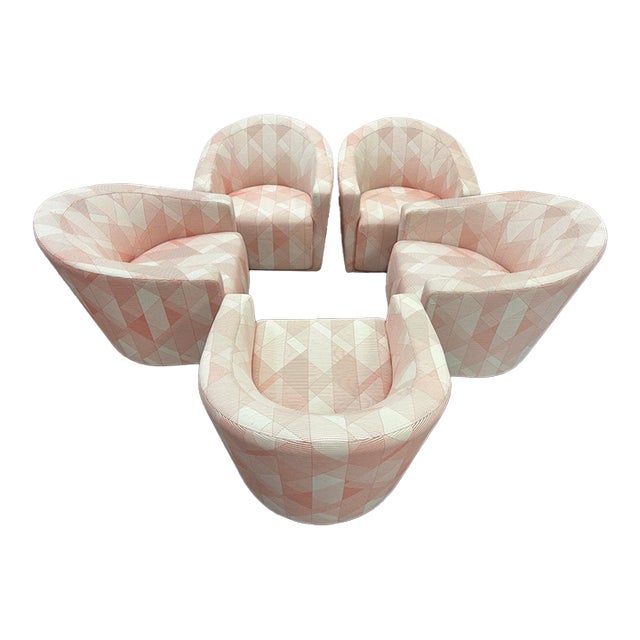 Set of 5 Steelcase Turnstone Jenny Low Club Lounge Chairs Pink Geometric Pattern For Sale