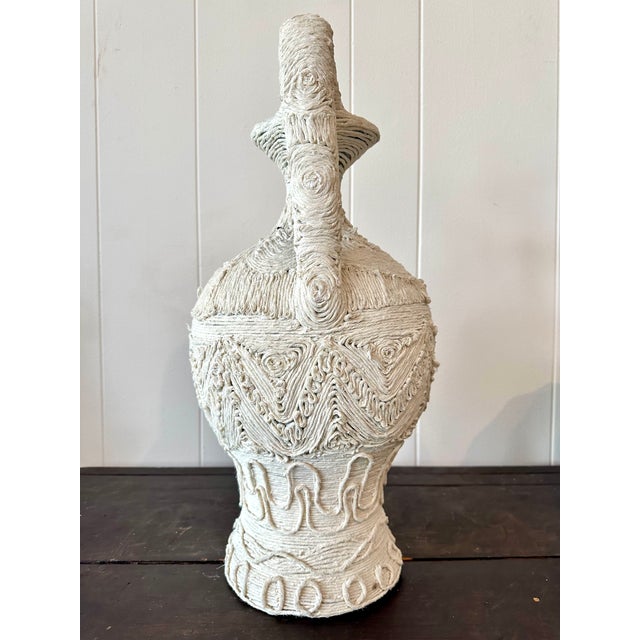 Vintage Textured Textile Covered Vase With Handle For Sale - Image 4 of 16