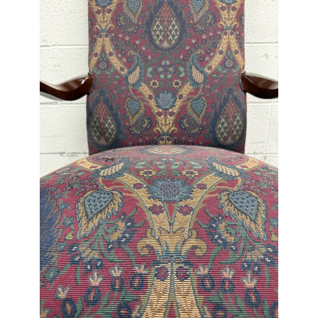 Vintage Queen Anne Style Gooseneck Arm Mahogany Library Chair For Sale - Image 9 of 13