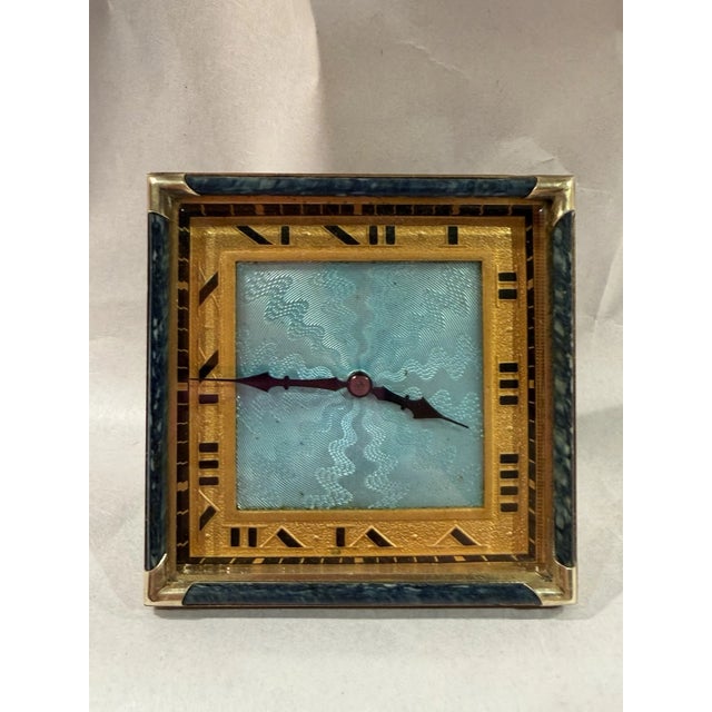 1910s Antique Swiss Art Deco Travel or Desk Clock With Guilloché Enamel For Sale - Image 5 of 15