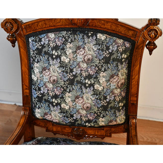 1860s Pair of Antique Victorian Carved Walnut Living Room Chairs/ Side