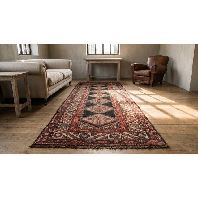 1930s Black Diamond Tribal Antique Persian Kurdish Rug 3'5" X 10'8" Handknotted Wool Carpet For Sale - Image 9 of 9
