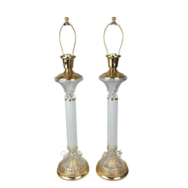 Brass and Glass Column Buffet Table Lamps - A Pair For Sale - Image 4 of 10