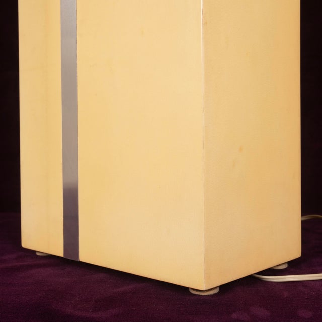 1970s Tommaso Barbi Parchment and Metal Geometric Table Lamp by Aldo Tura Production For Sale - Image 5 of 17