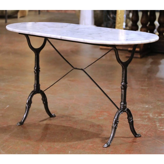 Early 20th Century Early 20th Century French Oval Marble-Top Pastry Table With Polished Iron Base For Sale - Image 5 of 8