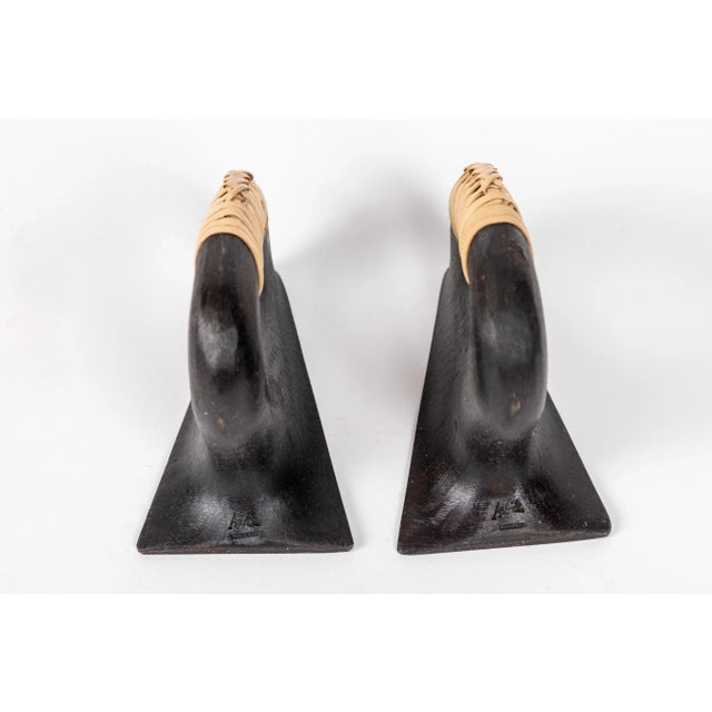 Mid-Century Modern Carl Auböck Model #3530 'Flatiron' Patinated Brass and Cane Bookends - a Pair For Sale - Image 3 of 10