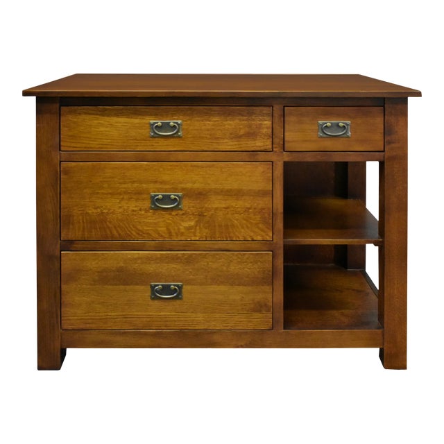 Mission 4 Drawer Oak Kitchen Island in Michael's Cherry For Sale