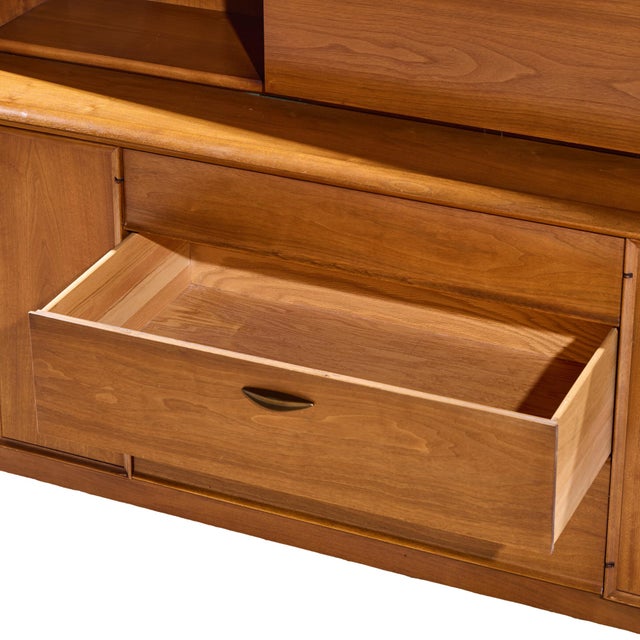 Barney Flagg for Drexel Parallel Mid Century Walnut and Cane Credenza and Hutch For Sale - Image 11 of 15