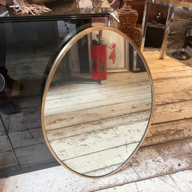 1950s Gio Ponti Style Mid-Century Modern Solid Brass Egg Shaped Wall Mirror For Sale - Image 11 of 13