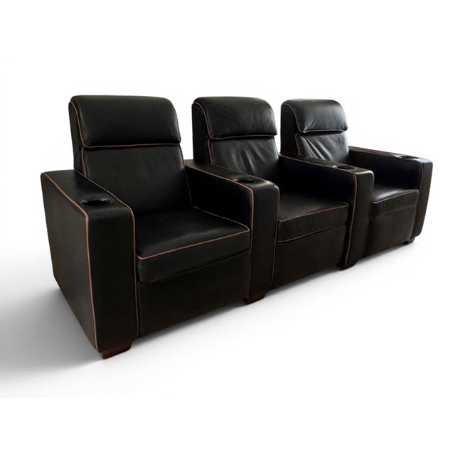 Leathercraft 2–3 Seat Reclining Home Theater Seating – Black Leather w/ Cup Holders (Made in USA) Elevate your home...