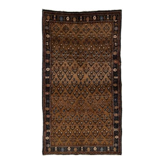 Brown Vintage Bidjar Handcrafted Wool Rug With Allover Design For Sale