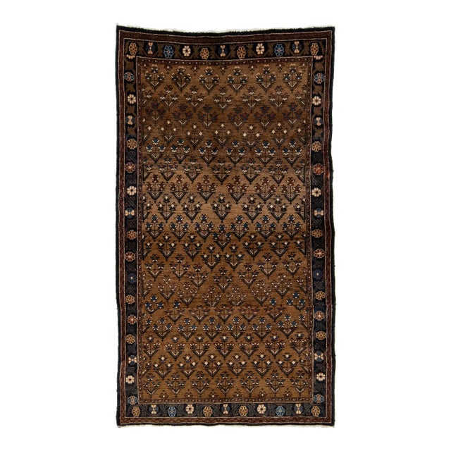 Brown Vintage Bidjar Handcrafted Wool Rug With Allover Design For Sale
