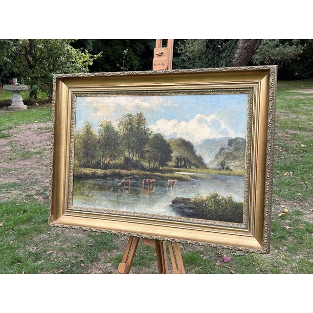 William Langley, Cattle Scene, 19th Century, Oil on Canvas, Framed For Sale - Image 9 of 12
