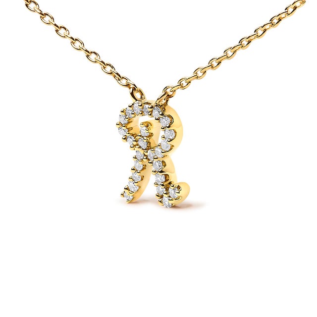 Contemporary 10K Yellow Gold Diamond Accent "R" Initial Script Style Pendant Necklace For Sale - Image 3 of 5
