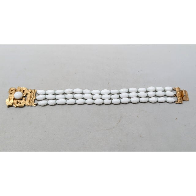 Metal Vintage 1960s Signed Napier Goldtone & White Beaded Asian Influenced Bracelet For Sale - Image 7 of 13