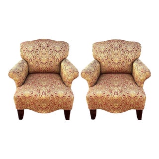 Modern Rolled Arm Paisley Upholstered Chairs - a Pair For Sale