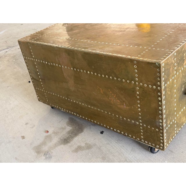 Vintage Attributed to Sarried Spanish Brass Clad Campaign Chest 2 Drawer. For Sale In Miami - Image 6 of 8