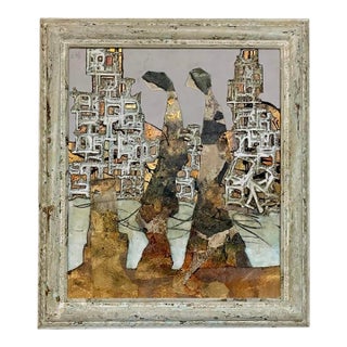 Andrea Stella "Journey to New Metropolis" Gold Leaf Oil Mixed Media Painting, Cityscape, Italian Contemporary Art, 2010 For Sale