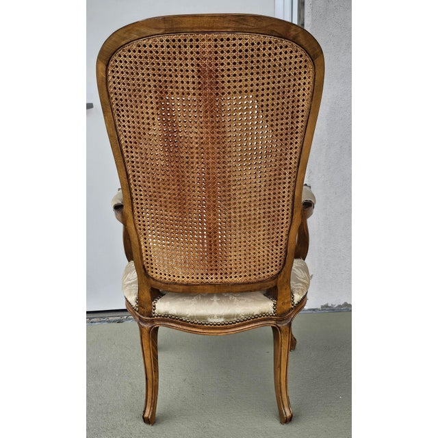 Late 20th Century Louis XV Style Brass Nail Studded, Caned and Partial Upholstered Fauteuil For Sale - Image 9 of 11