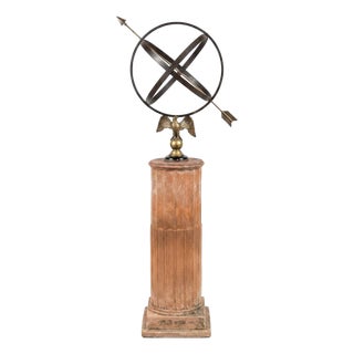 Neoclassical Wrought Iron Armillary Sphere Sundial on Fluted Terracotta Pedestal For Sale