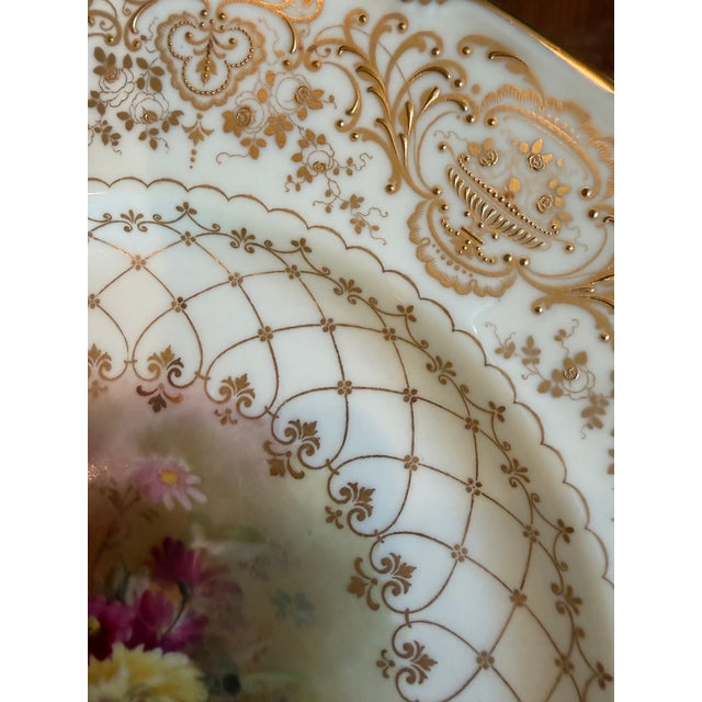 1920s Royal Daulton E. Perry Signed, Burslem Factory, Raised Gilt Gold in Blossoms and Swags “Cabinet Plates” - Set of Two For Sale - Image 4 of 7