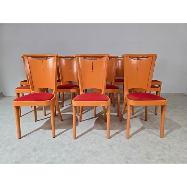 Orange Chairs by Joamin Baumann for Baumann, Paris, 1970s, Set of 12 For Sale - Image 3 of 17