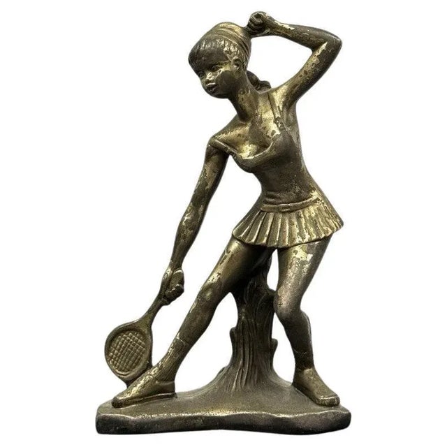 Metal Art Deco Young Tennis Player in Bronze, 1950s For Sale - Image 7 of 7