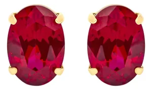 18K Yellow Gold 7x5 MM Created Oval Ruby Solitaire Stud Earrings