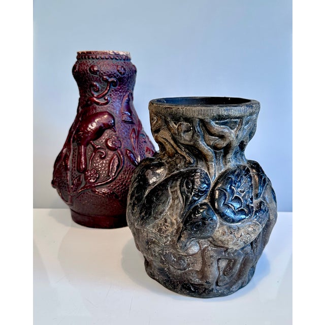 Antique Ceramic Art Relief Vases from Bernhard Bertram Pottery, Germany, 1890s, Set of 2 For Sale - Image 6 of 18